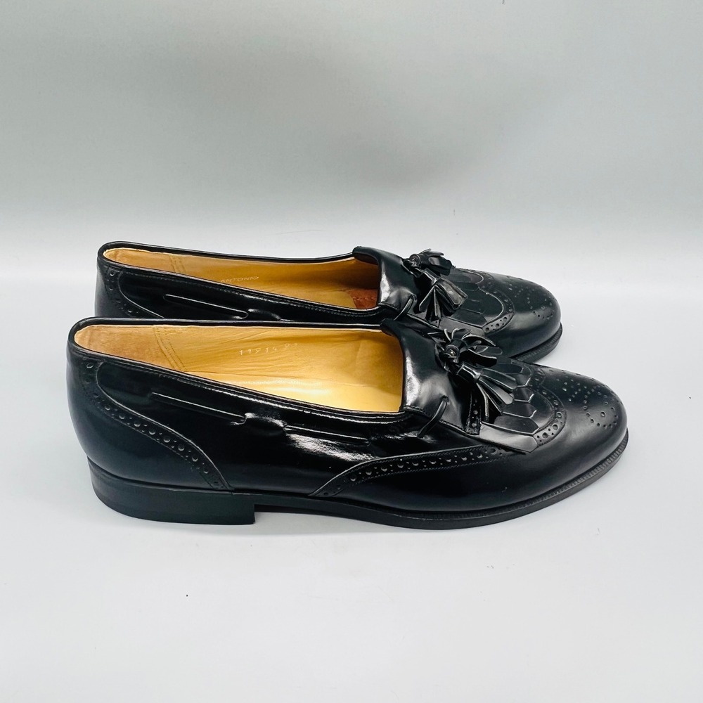 Mezlan Shoes Men 7.5 Black Leather Kiltie Tassel Loafers Wingtip Brogue Handmade